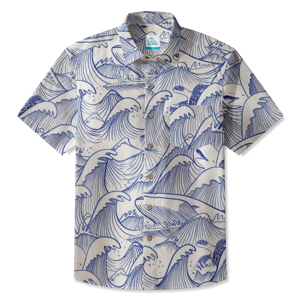 LeosWare® Men's Hawaiian Shirt Short Sleeve Button-up 95% Polyester, 5% Spandex Aloha Azure Momentum