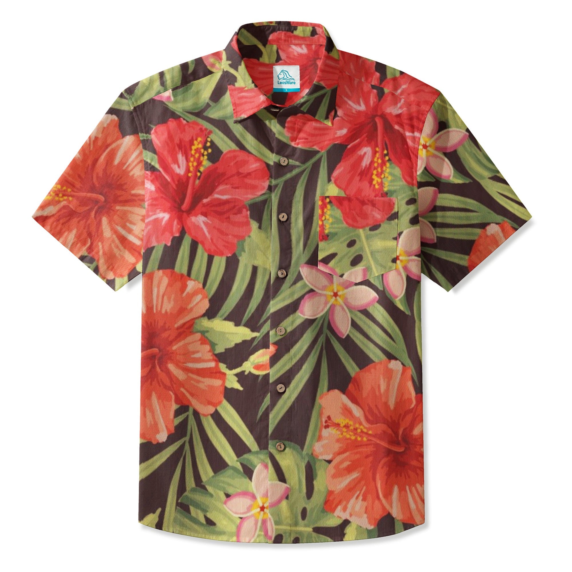 LeosWare® Men's Hawaiian Shirt Short Sleeve Button-up 95% Polyester, 5% Spandex Aloha Tropical Island Heat