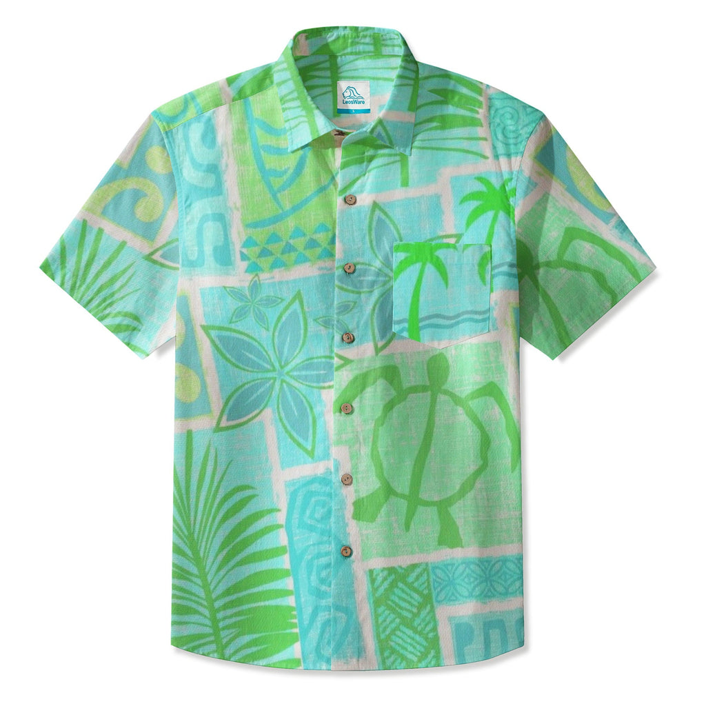LeosWare® Men's Hawaiian Shirt Short Sleeve Button-up Breathable & Quick-Dry Aloha Tiki Mood(Mint Green)