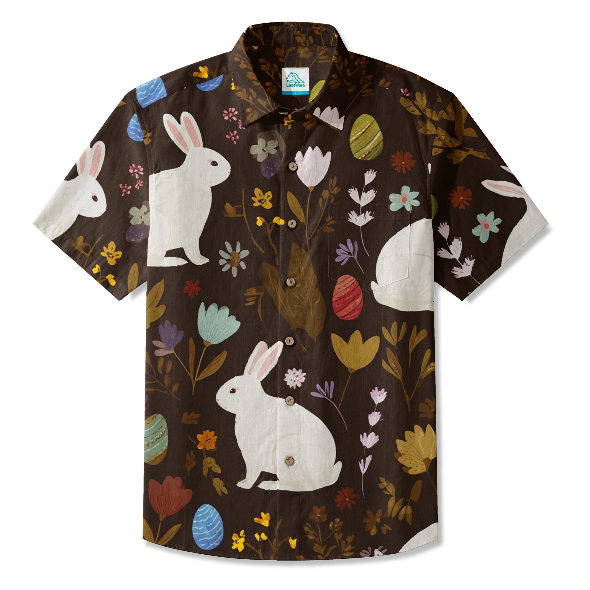 LeosWare® Men's Hawaiian Shirt Short Sleeve Button-up Breathable & Quick-Dry Aloha Spring Bunny Delight