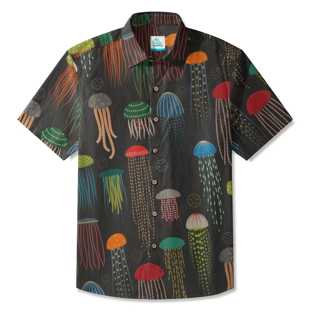 LeosWare® Men's Hawaiian Shirt Short Sleeve Button-up Breathable & Quick-Dry Aloha Nighttime Delight