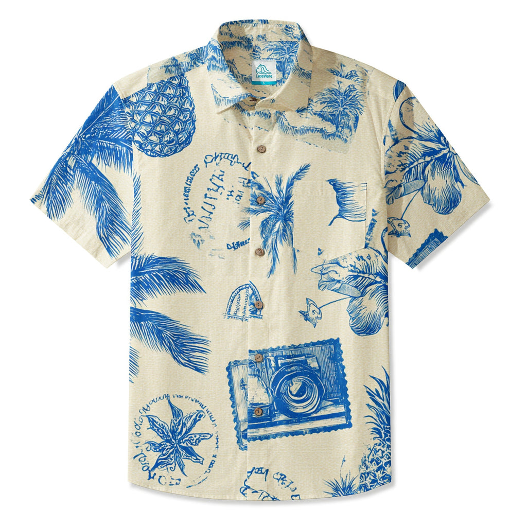 LeosWare® Men's Hawaiian Shirt Short Sleeve Button-up 95% Polyester, 5% Spandex Aloha Nautical Impressions