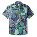 LeosWare® Men's Hawaiian Shirt Short Sleeve Button-up 95% Polyester, 5% Spandex Aloha Tiki Matrix