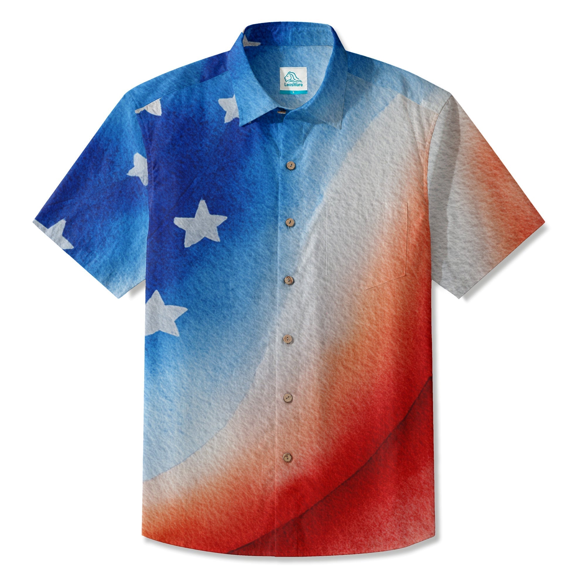 LeosWare® Men's Hawaiian Shirt Short Sleeve Button-up Breathable & Quick-Dry Aloha Flag In Watercolor