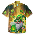 LeosWare® Men's Hawaiian Shirt Short Sleeve Button-up Breathable & Quick-Dry Aloha St. Patrick's Day Shamrock Gnome Beer Figurine